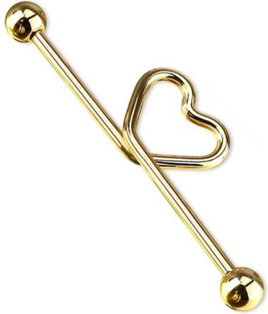 Piercing Pour Nombril (Banane) - Pendentif 2 Cœurs Plaqué Or - Acier Chirurgical 1.6x10 Mm - Neuf