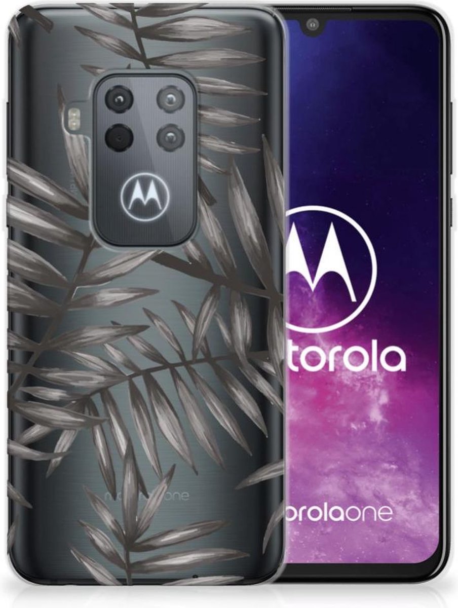 Back Cover voor Motorola One Zoom TPU Case Leaves Grey