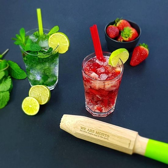 Coffret Mojito Lebrun - 6 Verres 36,5cl + 6 Pailles Bambou + Goupillon - Kit Cocktail Parfait Pour Vos Soirées
