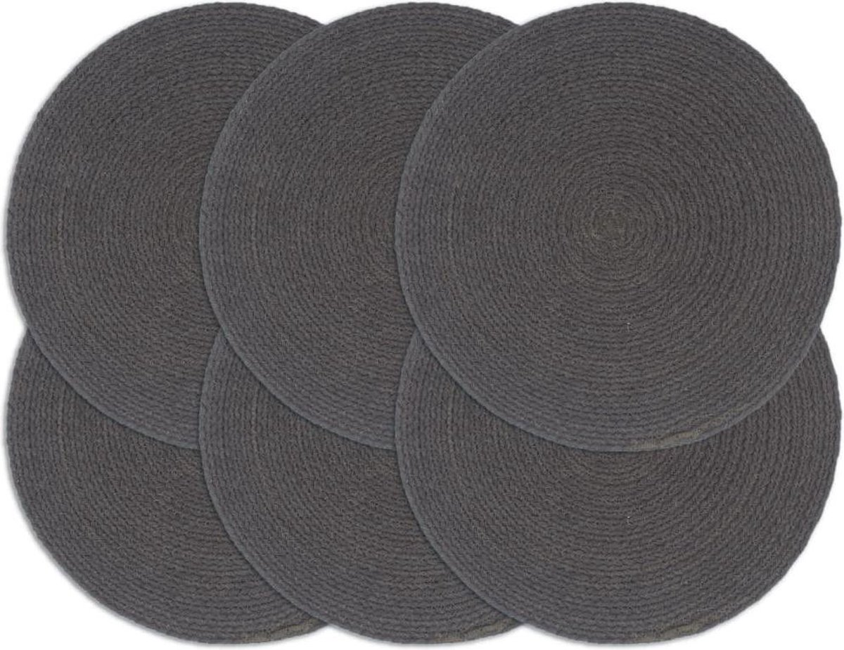 vidaXL - Placemats - 6 - st - rond - 38 - cm - katoen - effen - donkergrijs