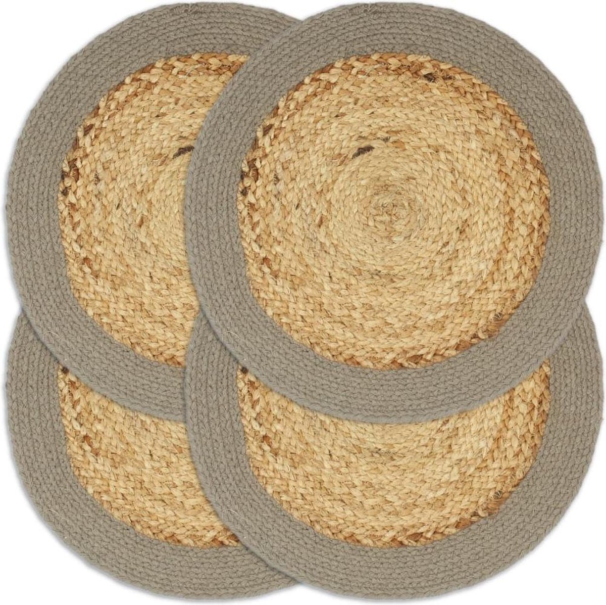 vidaXL - Placemats - 4 - st - 38 - cm - jute - en - katoen - natuurlijk - en - grijs