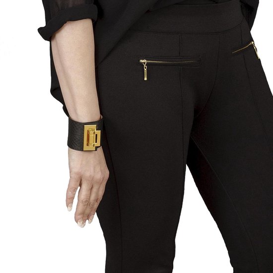 NEW SALE, BELUCIA dames armband ZK-01 kalfsleer mat zwart, goudkleurig, maat 17 cm