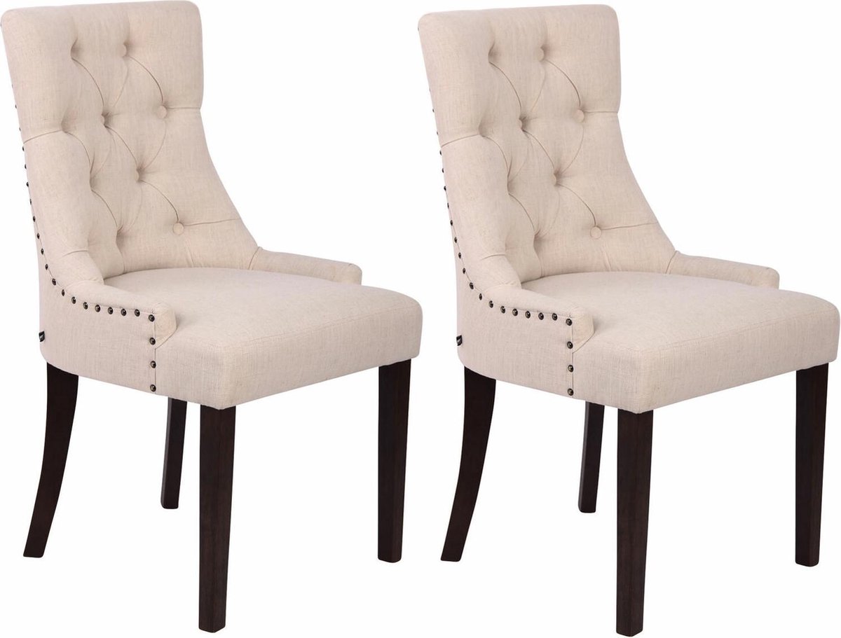 CLP Aberdeen Set van 2 eetkamerstoelen - Zonder armleuning - Hout - Stof - creme antiek