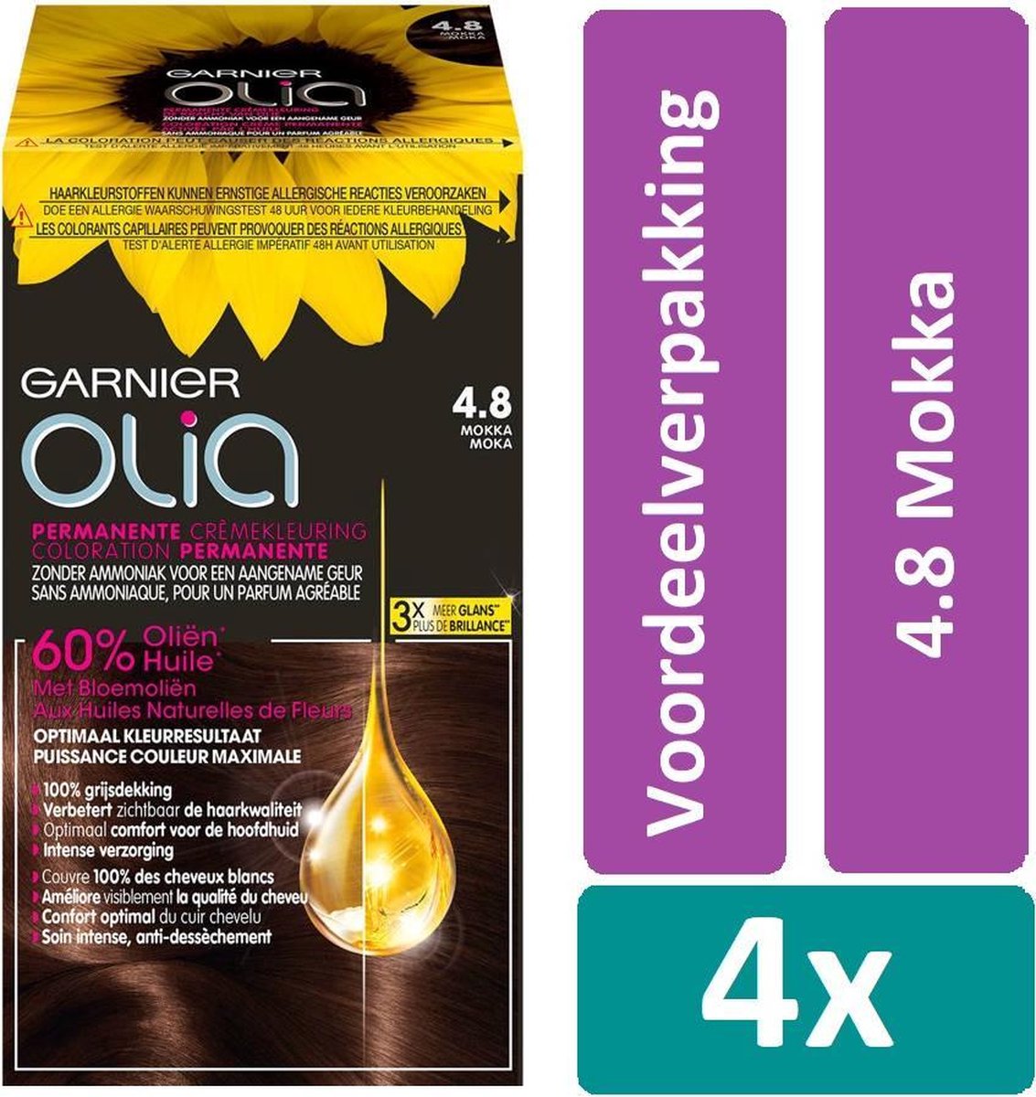 Garnier Olia Haarverf 4.8 Mokka 4 stuks Voordeelverpakking | bol.com