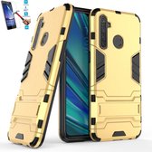Realme 5 Pro Kickstand Shockproof Goud Cover Case Hoesje - 1 x Tempered Glass Screenprotector A3TBL