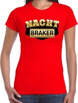 Nachtbraker fun/tekst t-shirt rood voor dames S