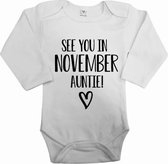 Baby rompertje see you in november auntie | Bekendmaking zwangerschap | Cadeau voor de liefste aanstaande tante | Bekendmaking zwangerschap rompertje voor tante in de maat 56.