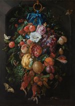 Poster Stilleven Festoen van vruchten en bloemen - de Heem - Large 70x50 - Vlinders & Rozen
