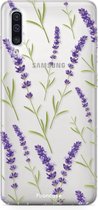 Fooncase Hoesje Geschikt voor Samsung Galaxy A70 - Shockproof Case - Back Cover / Soft Case - Purple Flower / Paarse bloemen