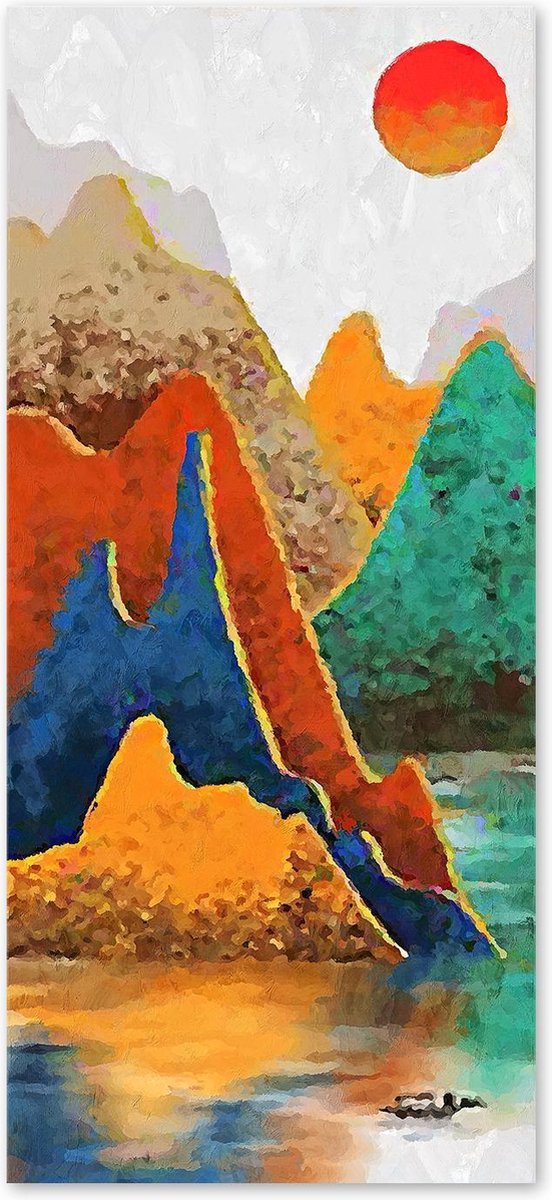 Canvas Schilderij Bergen, Natuur | Bruin, Blauw, Grijs