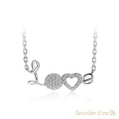 Juwelier Emo - LOVE Ketting met Zirkonia stenen - Zilveren Ketting met hanger - Zilver 925 - 45 CM