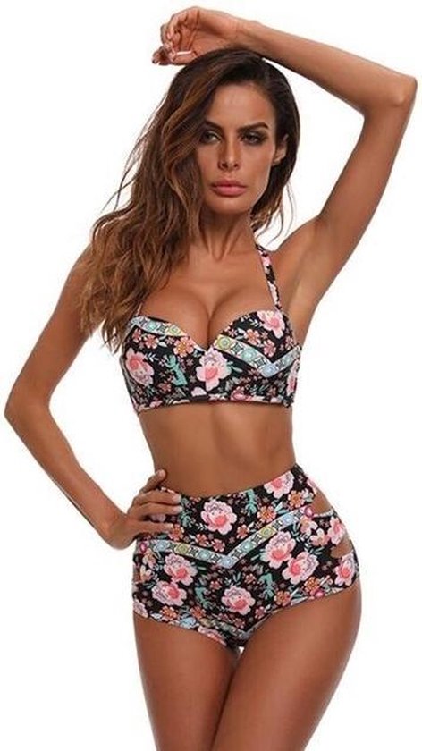 Sexy bloemen gedrukte Bikini hoog getailleerde Bikini Halter badpak  opgevuld badmode... | bol.com