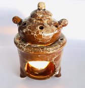 Oliebrander rond theepot bruin keramiek 8.5x8.5x13cm Aromabrander voor geurolie of wax smelt