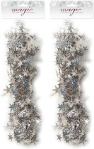 2x Kerstslingers sterren zilver 3,5 x 750cm - Guirlandes folie lametta - Zilveren kerstboom versieringen