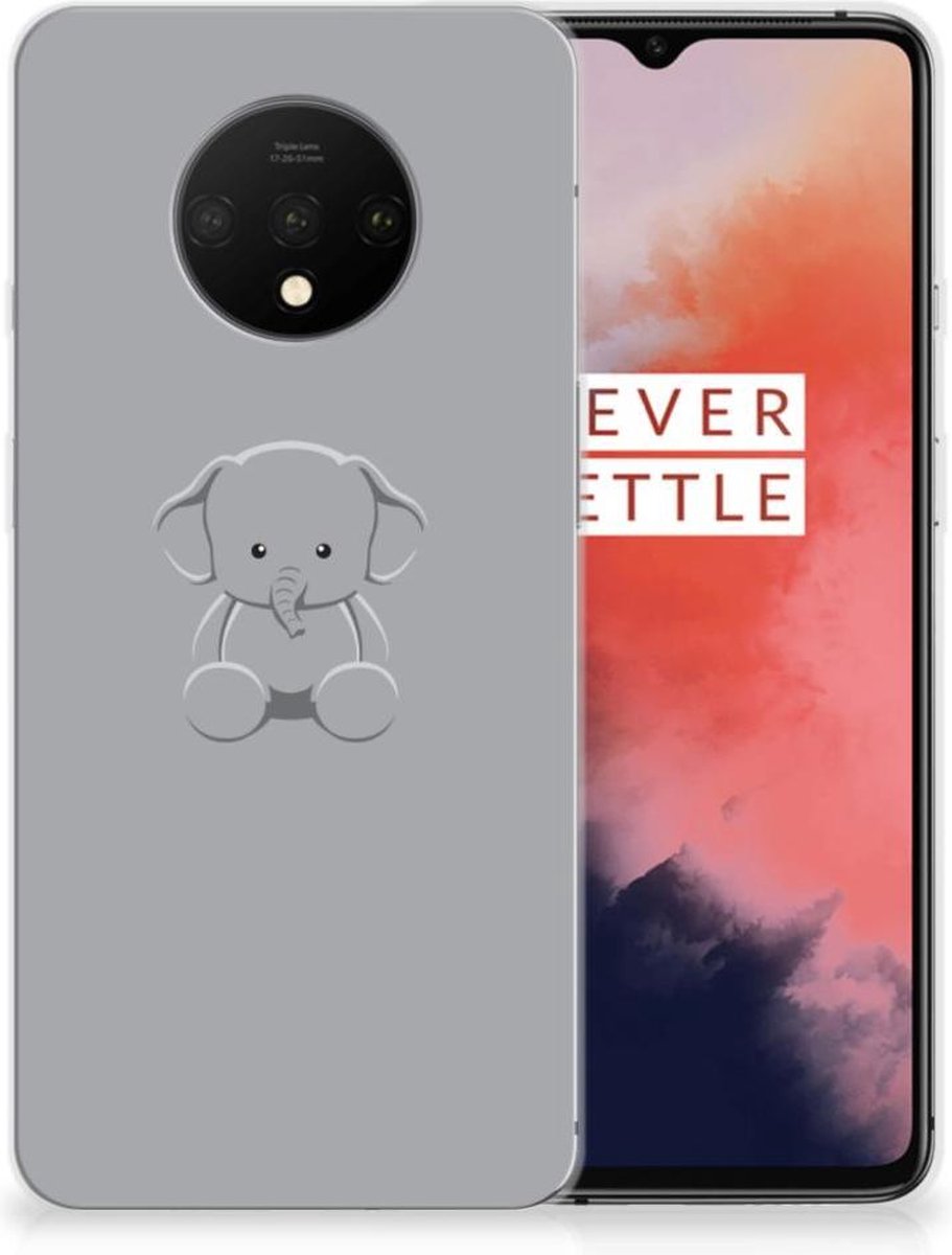 OnePlus 7T Telefoonhoesje met Naam Grijs Baby Olifant