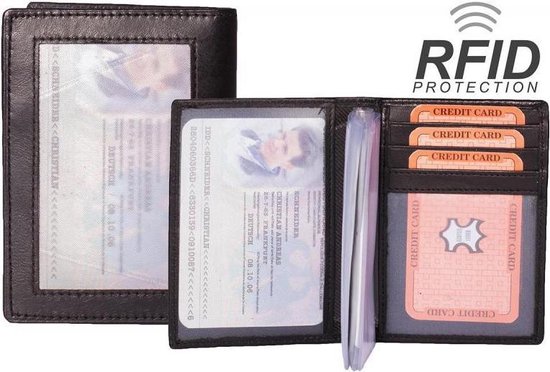 Rojafit RFID Anti-Skim Creditcardhouder - Kaarthouder - Card Protector - Pasjeshouder – Nappa Leer - Zwart – Afmeting: 9 x 12 cm.