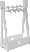 Bandits & Angels Houten Kleding- en Schoenenrekje Wit voor Poppenkleren en Schoenen - met Hangers - Poppen Meubel - voor Meisjes