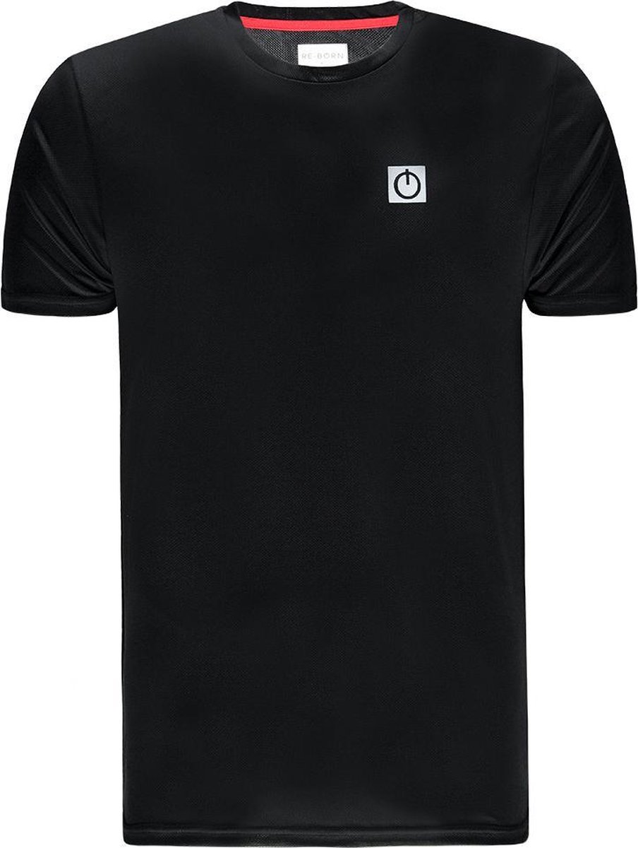 Re-Born - Sportkleding - Sport shirt - Shirt met korte mouw - Sport shirt ronde hals - Fitness shirt - Tennis shirt - Licht materiaal - Mesh top - Heren - Zwart - Maat M