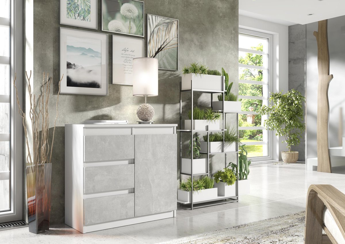 Pro-meubels - Dressoir Milton - Wit - Betonlook - 80cm - Kast