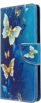 Goud blauw vlinder agenda wallet book case hoesje Telefoonhoesje geschikt voor Samsung Galaxy A71