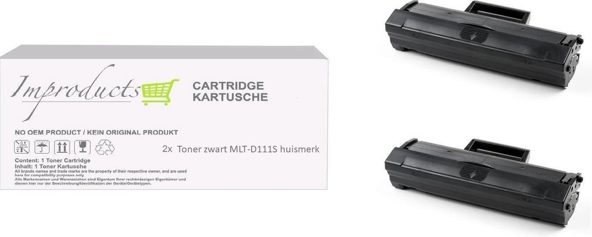 Improducts® Toner - Alternatief Samsung MLTD111S / MLT-D111s XL Zwart 2x - Improducts