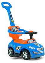 Happy: 3-in-1 loopauto, kinderauto, afneembare duwstang, zit met opbergruimte; Kleur Oranje Blauw