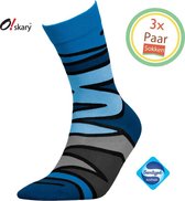 Sokken heren | 3 Paar Sokken heren blauw met zigzag design | Anti-bacterieel door Zwitserse Sanitized® | Maat 43-46
