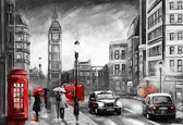 100% Nederlandse Productie! │ Diamond Painting │ Straatzicht Londen Big Ben Taxi │ Formaat 120 x 80 cm │ Diamond Painting Pakket Volwassenen │ Volledige bedekking │ Vierkant │ Full