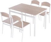 Eettafel set met 4 Stoelen - Eetkamer tafel met eetkamerstoelen - Zitgroep - 4 Personen - Hout - Wit tweedehands  Nederland