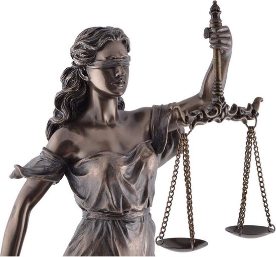 Kunst & Ambiente - Kleine Romeinse bronzen figuur - Justitia - met zwaard weegschaal - echte brons - Justitia kopen - bronzen figuren kopen