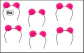 6x Diadeem pluche bol roze - carnaval thema party hoofddeksel haarband roze optocht