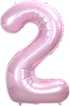 Folie Ballon Cijfer 2 Jaar Cijferballon Feest Versiering Folieballon Verjaardag Versiering Roze XL 86Cm Met Rietje