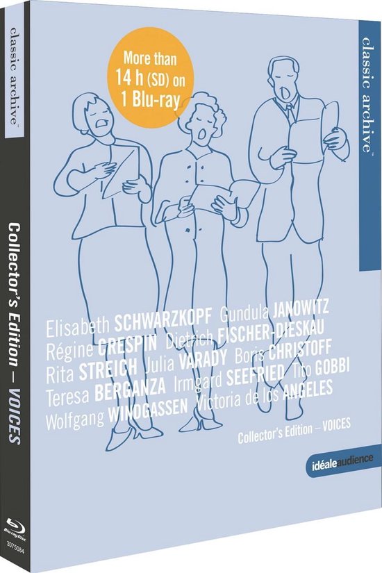 De Blu-ray box van Collector's Edition - VOICES toont een schets van drie zingende personen.