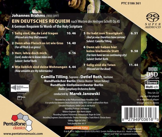 CD Ein Deutsches Requiem De Brahms - Version Chant - Œuvre Classique Célèbre