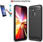 Huawei Mate 20 Lite Carbone Brushed Tpu Zwart Cover Case Hoesje - 1 x Tempered Glass Screenprotector CTBL