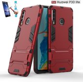 Huawei P30 Lite Kickstand Shockproof Rood Cover Case Hoesje - 1 x Tempered Glass Screenprotector A3TBL