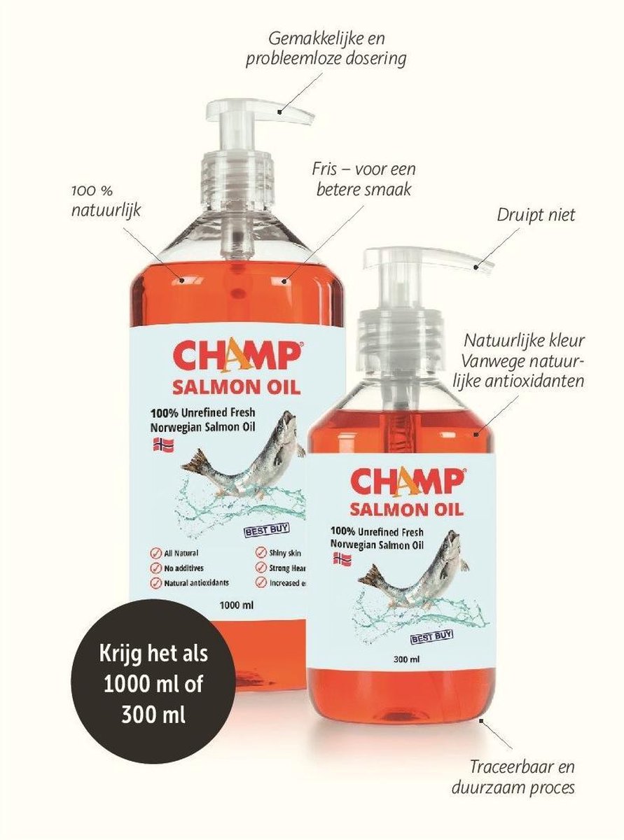Champ Zalm Oil - 100% Ongeraffineerde verse Noorse zalmolie - 300ml