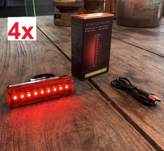 plank acre Zielig RJRQuality Fietslamp achterlicht (4 stuks) mega sterk batterij led usb  oplaadbaar 100... | bol.com