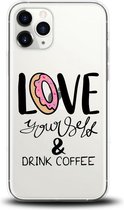 Apple Iphone 11ProMax  Transparant siliconen hoesje (Love yourself and drink coffee)