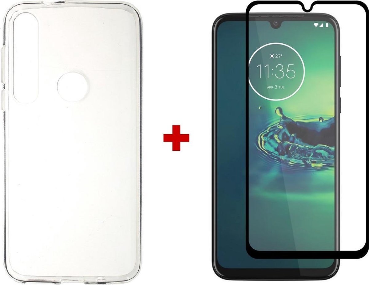 Silicone ultra dun gel hoesje Motorola Moto G8 Plus met full cover glas screenprotector