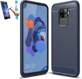 Huawei Mate 30 Lite Carbone Brushed Tpu Blauw Cover Case Hoesje - 1 x Tempered Glass Screenprotector CTBL