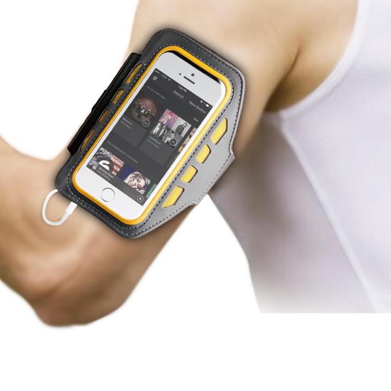 BeHello Universele Sportarmband XL met LED lampjes Grijs/Geel bol