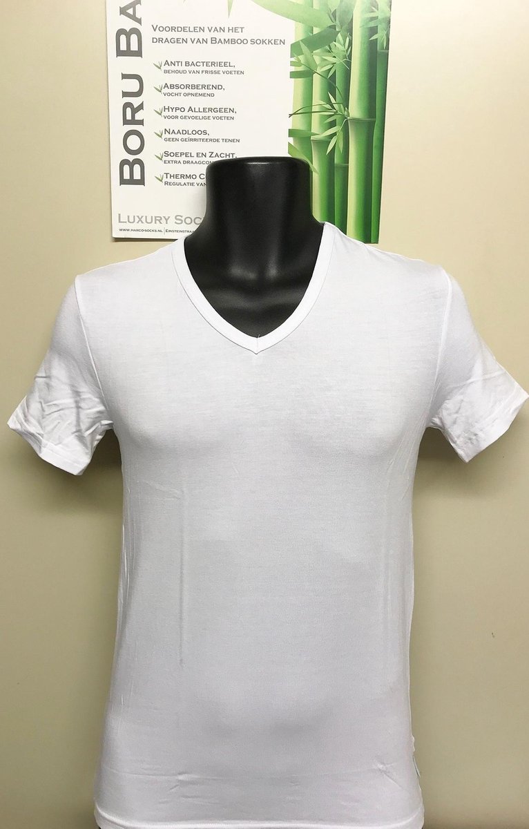 Bamboe T-Shirt V-Hals 2314 Extra Lang wit 3XL - valt klein