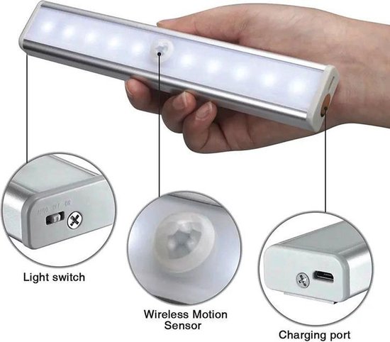 LED USB oplaadbare bewegingssensor - nachtlampje met magnetische strip voor  kast -... | bol.com