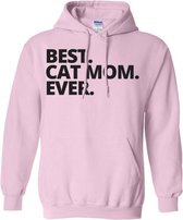 Hoodie sweater | verjaardag of moederdag | Best cat mom ever | Light Pink | Maat XL