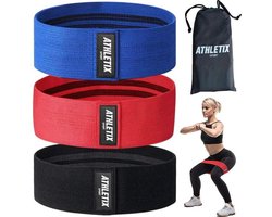 Athletix® - Weerstandsbanden Set - 3 Sport Elastiek Banden - Met Gratis Draagtas - Hip bands - 3 Resistance Bands - Fitness Fitnessband