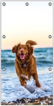 Tuinposter –Rennende Hond bij de Zee– 100x200cm Foto op Tuinposter (wanddecoratie voor buiten en binnen)