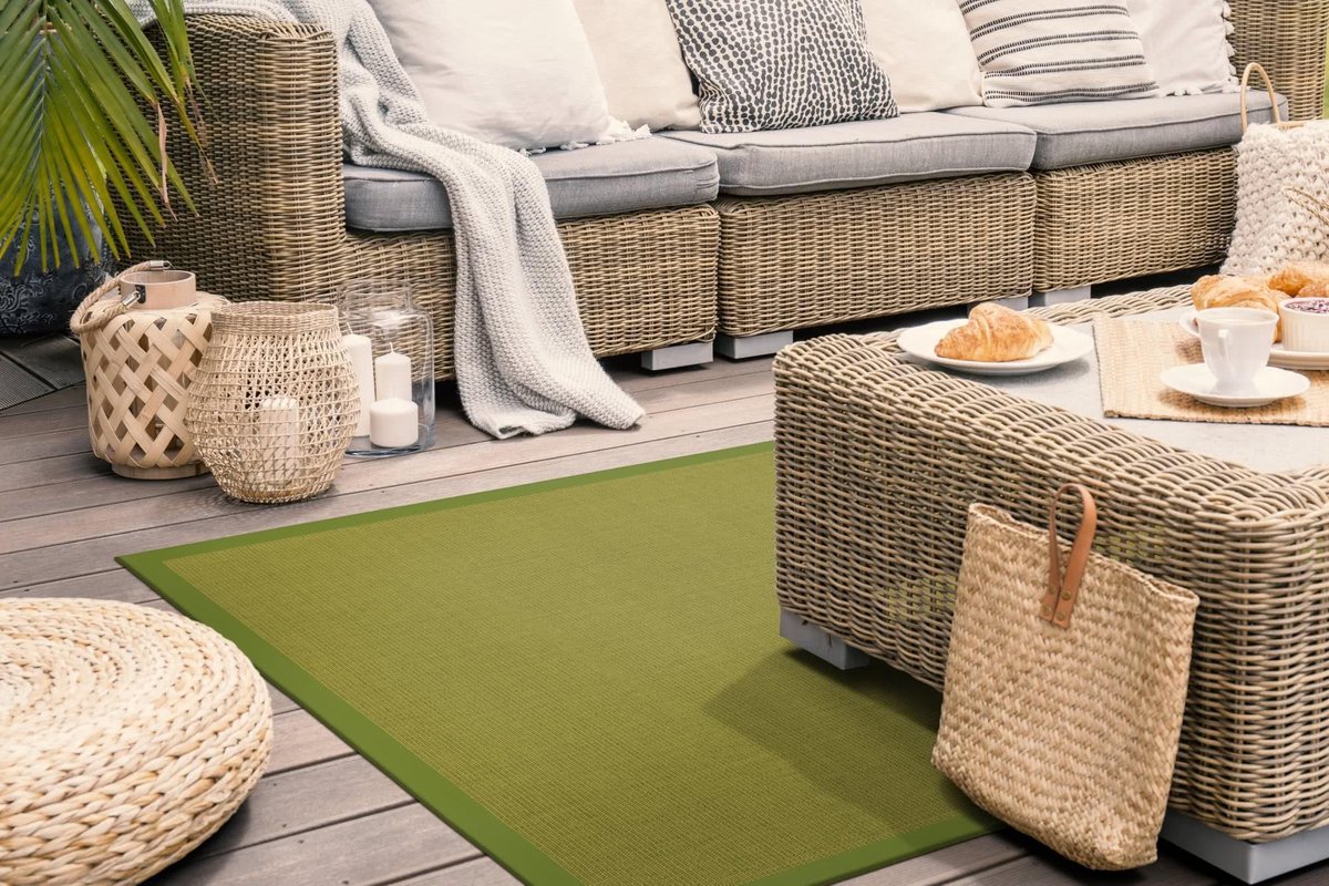 Sisal vloerkleed in avocado met katoenen rand 200x290cm - made in Germany