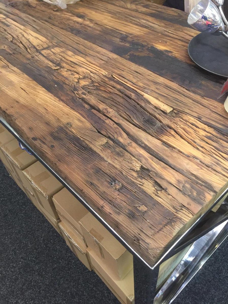 persoonlijkheid Verbinding afbetalen Eettafel Sleeperwood houten blad eetkamer tafel met glasplaat RVS xlegs  chrome/zilver ... | bol.com