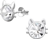 Joy|S - Zilveren kat poes oorbellen kristal 10 mm rond